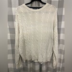 Vtg 90s TRADER BAY Cable Knit Sweater Mens  XL Grandpa White 100% Cotton